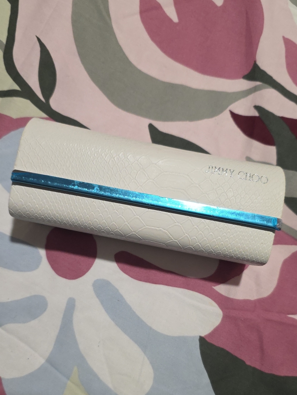 Jimmy Choo White Textured Sunhlasses Case with Metallic Accent